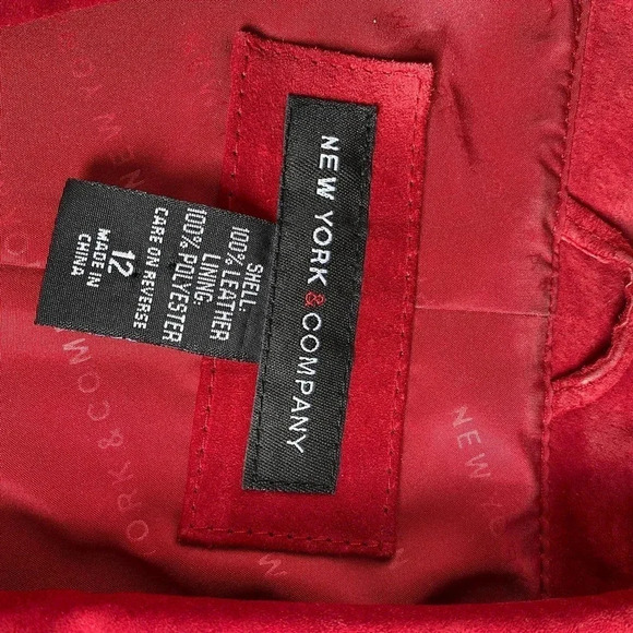 New York & Company 100% Leather Sued Red Jacket/Blazer Women Size 12 Pockets - Picture 4 of 7